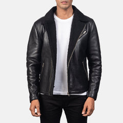 Alberto Leather Jacket Shearling Black