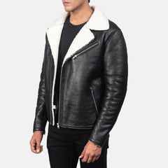 Alberto Leather Jacket White Shearling Black