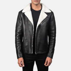 Alberto Leather Jacket White Shearling Black