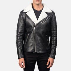 Alberto Leather Jacket White Shearling Black
