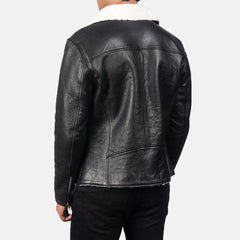 Alberto Leather Jacket White Shearling Black