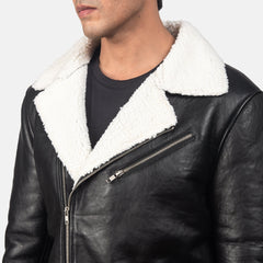 Alberto Leather Jacket White Shearling Black
