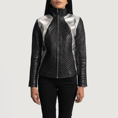 Alia Leather Biker Jacket Metallic Black