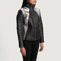 Alia Leather Biker Jacket Metallic Black