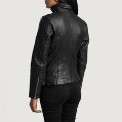 Alia Leather Biker Jacket Metallic Black