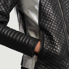 Alia Leather Biker Jacket Metallic Black