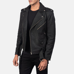Allaric Alley Leather Biker Jacket Distressed Black