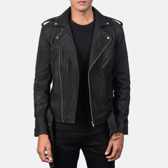 Allaric Alley Leather Biker Jacket Distressed Black