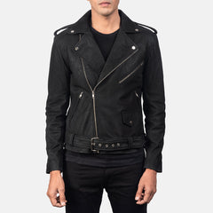Allaric Alley Leather Biker Jacket Distressed Black