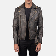 Allaric Alley Leather Biker Jacket Distressed Brown
