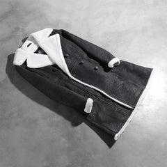 Amie Leather Coat Black Double Breasted Shearling