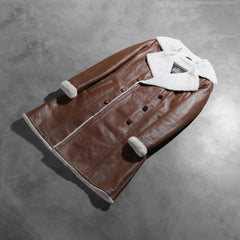 Amie Leather Coat Brown Double Breasted Shearling