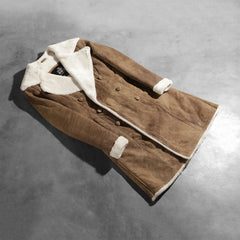 Amie Leather Coat Distressed Brown Double Breasted Shearling