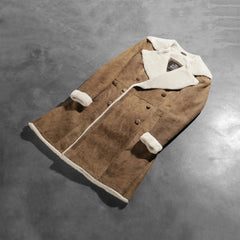 Amie Leather Coat Distressed Brown Double Breasted Shearling