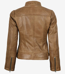 Amy Women's Camel Brown Leather Jacket Biker Style