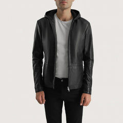 Andy Leather Jacket Matte Black Hooded