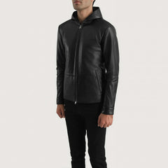 Andy Leather Jacket Matte Black Hooded