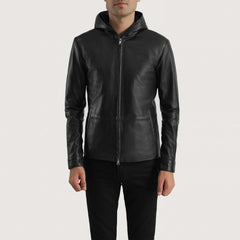 Andy Leather Jacket Matte Black Hooded