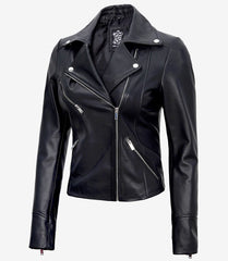 Women BLACK Asymmetrical Biker Leather Jacket