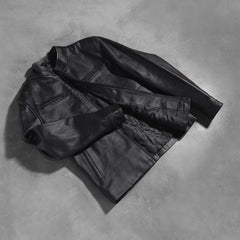 Austere Matte-Finish Black Leather Biker Jacket