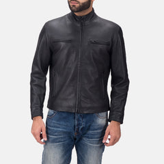 Austere Matte-Finish Black Leather Biker Jacket