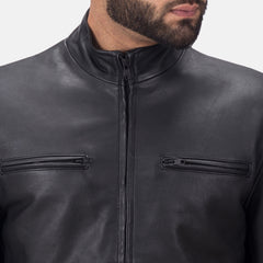 Austere Matte-Finish Black Leather Biker Jacket