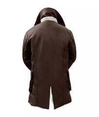 Mens Vintage Brown Fur-Lined Sherpa Leather Winter Coat