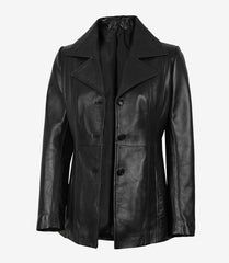 Bitonto Women's Black Leather Coat - 3/4 Length