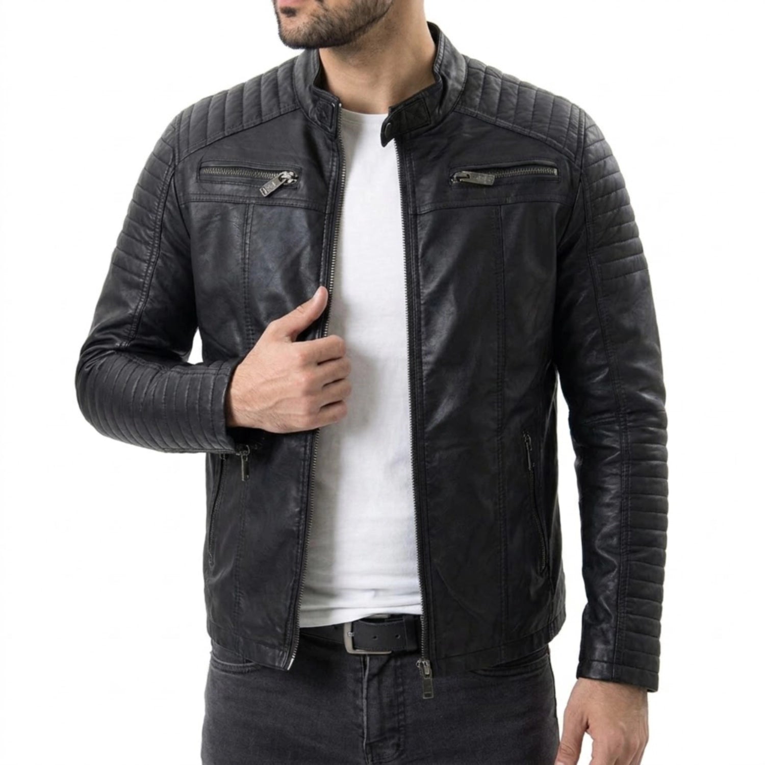 Black Leather Motorcycle Jacket for men