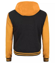 Men's Yellow and Black Varsity Jacket with Hood - College Letterman Style