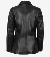 Women's Black Leather Blazer with Two Buttons