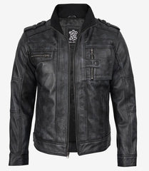 Men's Distressed Black Real Leather Biker Jacket