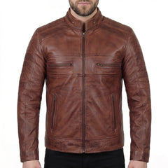 Brown Cafe Racer Leather Jacket