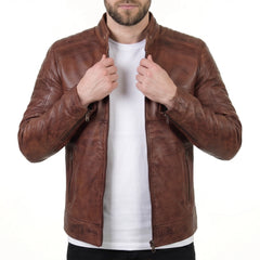 Brown Cafe Racer Leather Jacket
