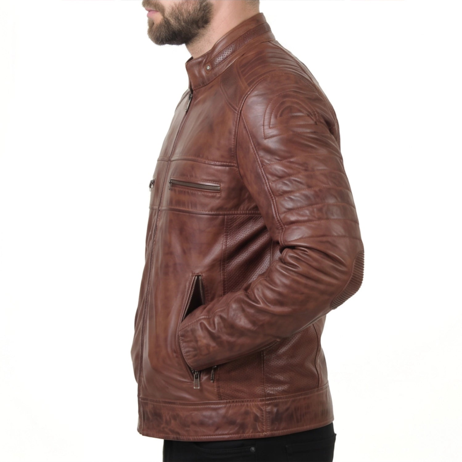 Brown Cafe Racer Leather Jacket