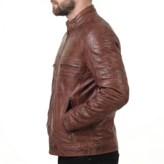 Brown Cafe Racer Leather Jacket