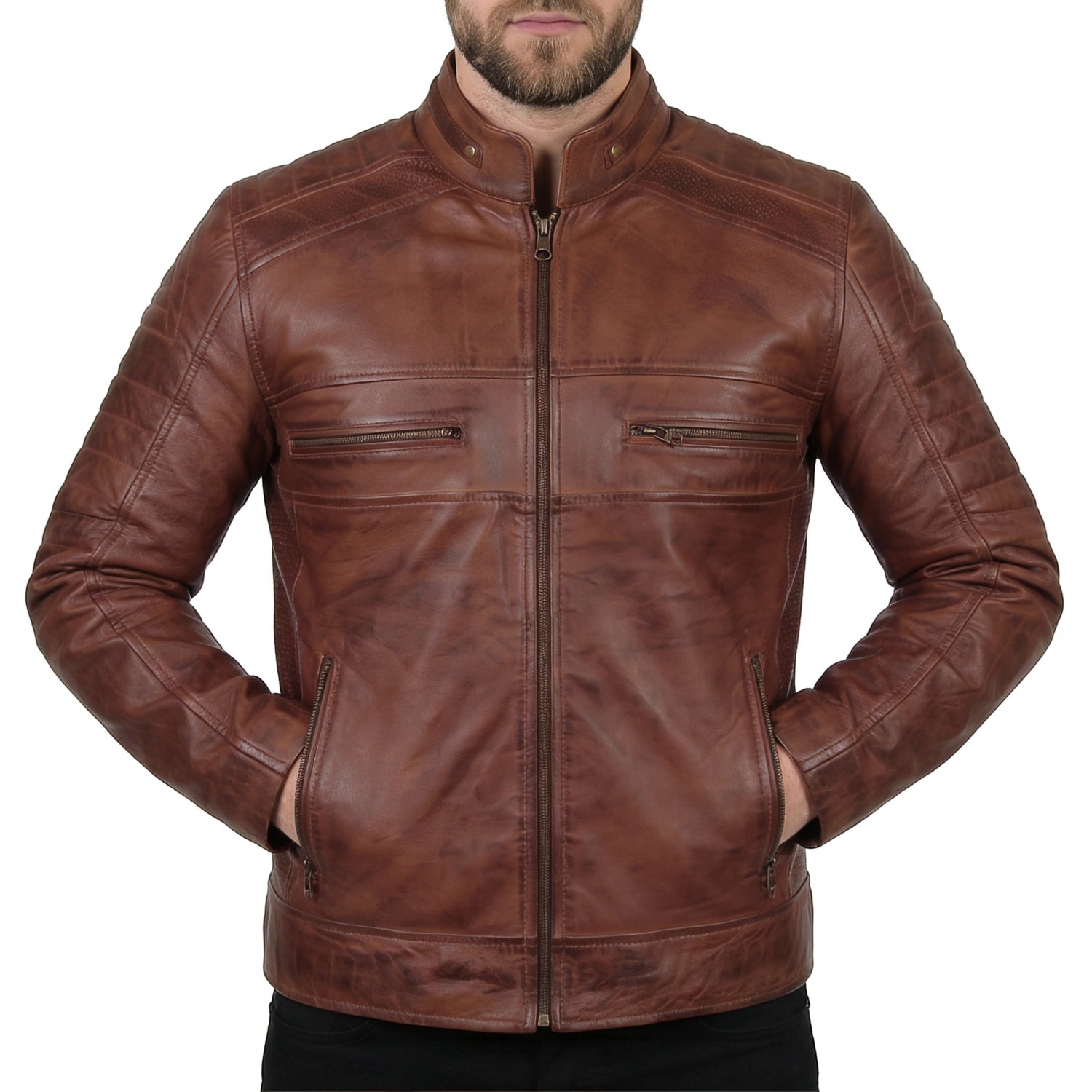 Brown Cafe Racer Leather Jacket