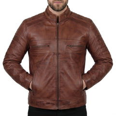 Brown Cafe Racer Leather Jacket
