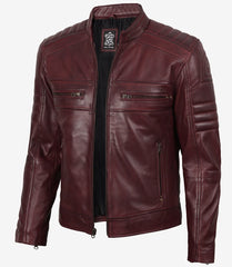 Men's Burgundy Real Leather Biker Jacket