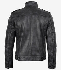 Men's Distressed Black Real Leather Biker Jacket