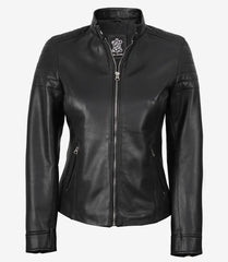 Carrie Women's Biker-Inspired Jacket Crafted in Black Leather
