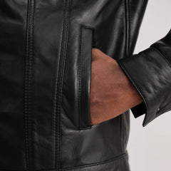 Dallis Leather Shearling Trucker Jacket In Black