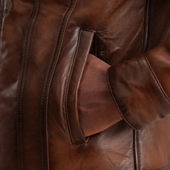 Dallis Leather Shearling Trucker Jacket In Brown