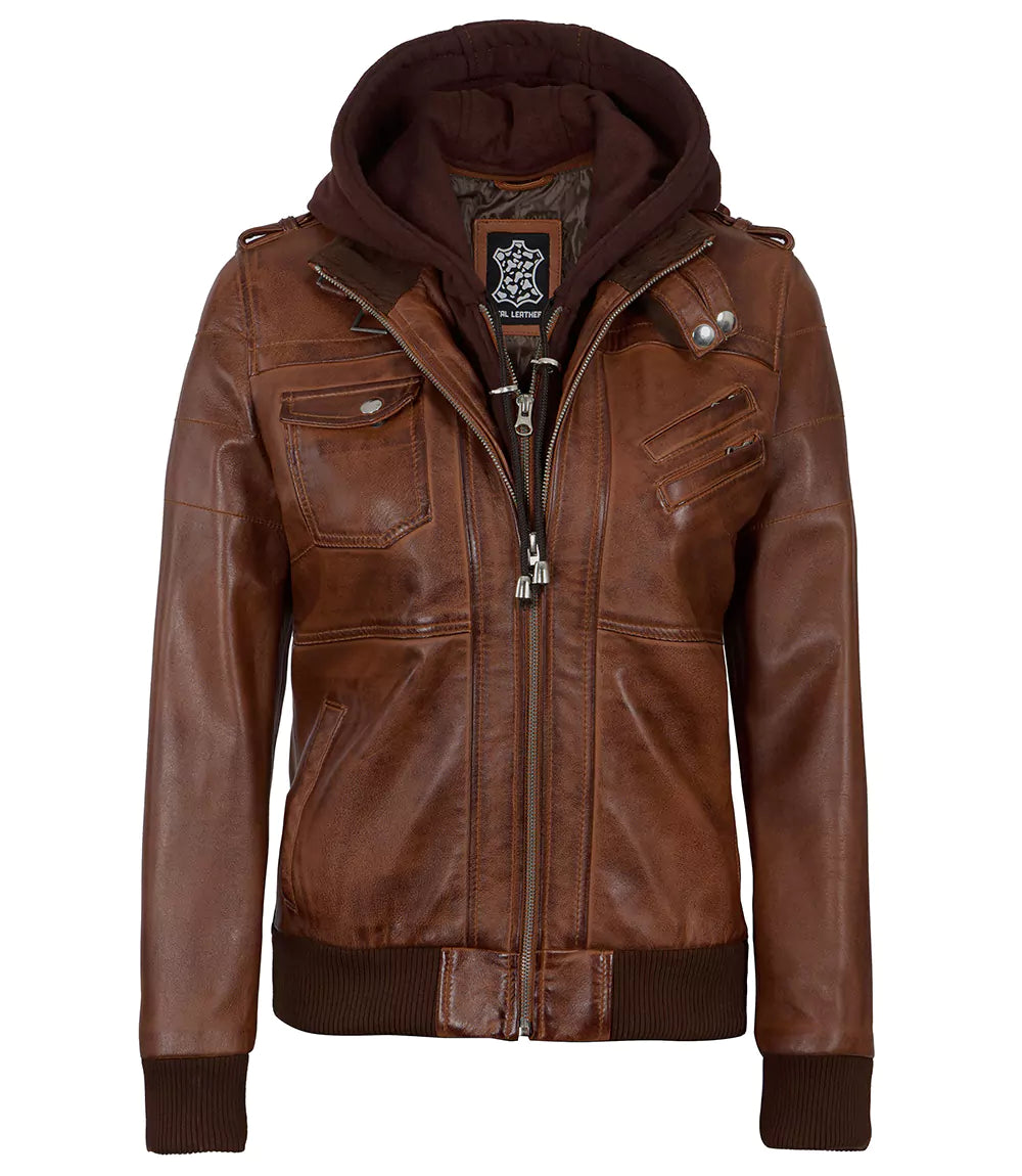 Edinburgh Women Brown Bomber Leather Jacket
