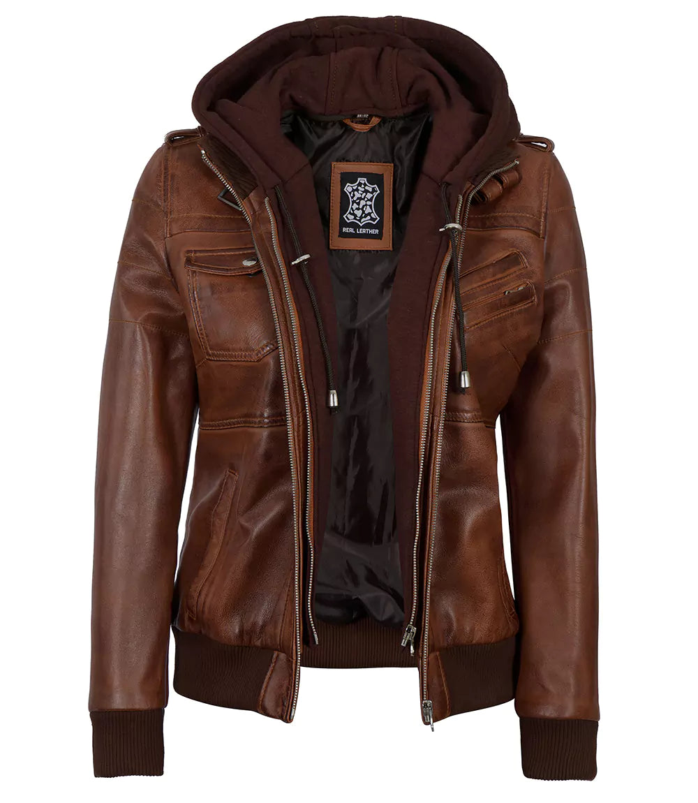 Edinburgh Women Brown Bomber Leather Jacket