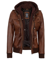 Edinburgh Women Brown Bomber Leather Jacket