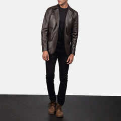 Daron Leather Blazer In Brown