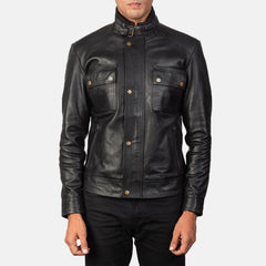 Darren Leather Biker Jacket In Black