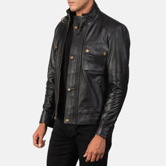 Darren Leather Biker Jacket In Black