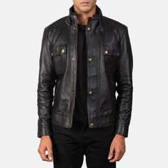 Darren Leather Biker Jacket In Black